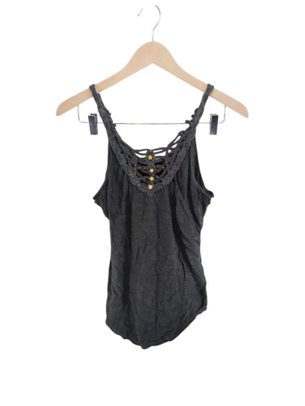 Free People Gray Woven Strappy Gem Accented Tank Top Size S